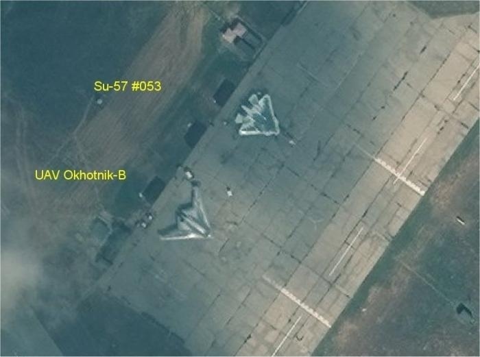 UAV Okhotnik and test Su-57 on satellite images of Akhtubinsk. - Aviation, Airplane, Drone, Su-57, , Akhtubinsk, Aerodrome