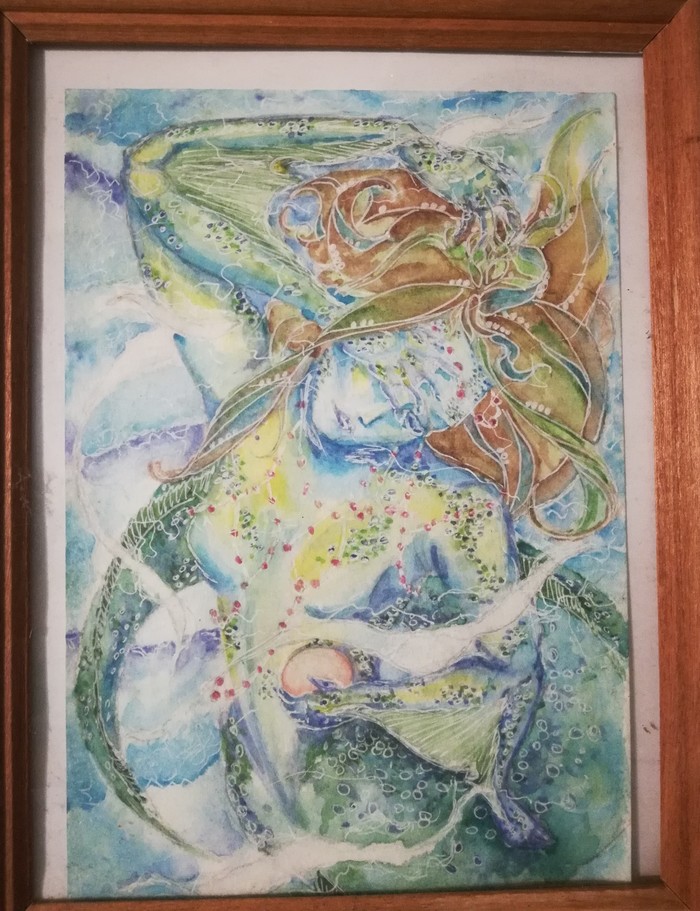 Mermaid - My, Watercolor, Mermaid, Drawing