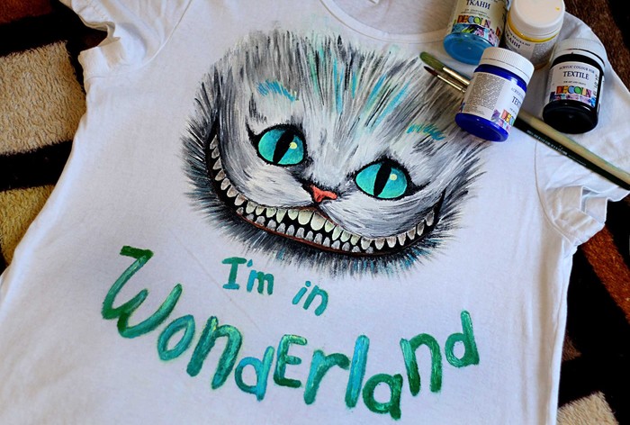 Painting clothes - My, Cheshire Cat, Acrylic, Handmade, Painting on fabric, Paints