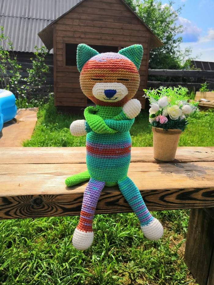 crochet cat - My, Knitting, I knit, Needlework, Toys, cat, Crochet, Longpost