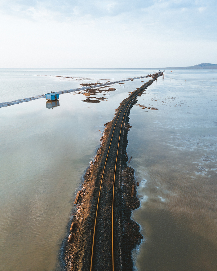 Baskunchak railway - My, Baskunchak, Lake, Astrakhan Region, Salt, Railway, The photo, Quadcopter, Longpost