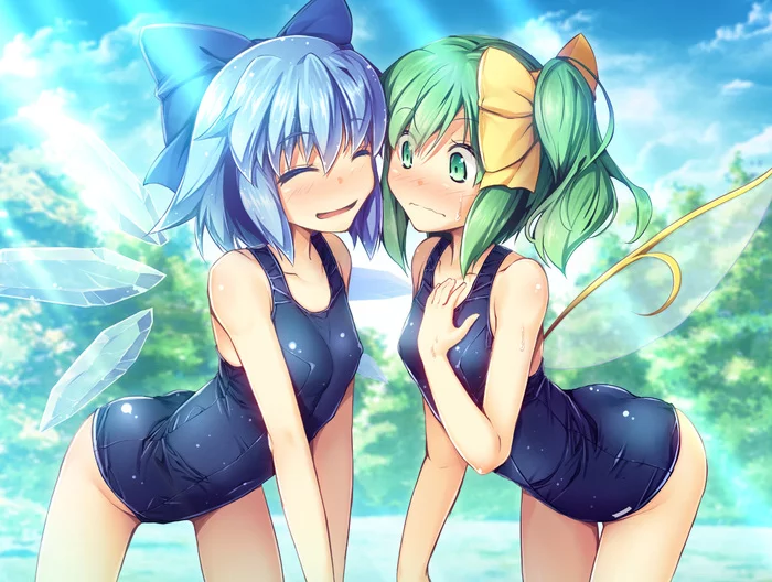 Cirno & Daiyousei - NSFW, Аниме, Anime Art, Touhou, Cirno, Daiyousei, Chima q, Sukumizu