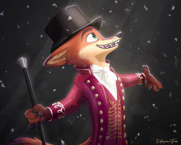 The Greatest Showman - Nick wilde, Zootopia, The Greatest Showman, Edisonfox, Art, Crossover, Crossover