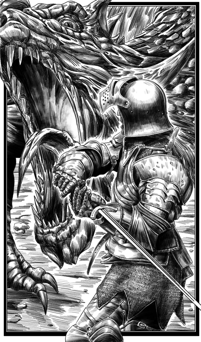 Dragonslayer - My, Fantasy, Knight, The Dragon, Graphics, Illustrations, Krita, Drawing, Digital drawing