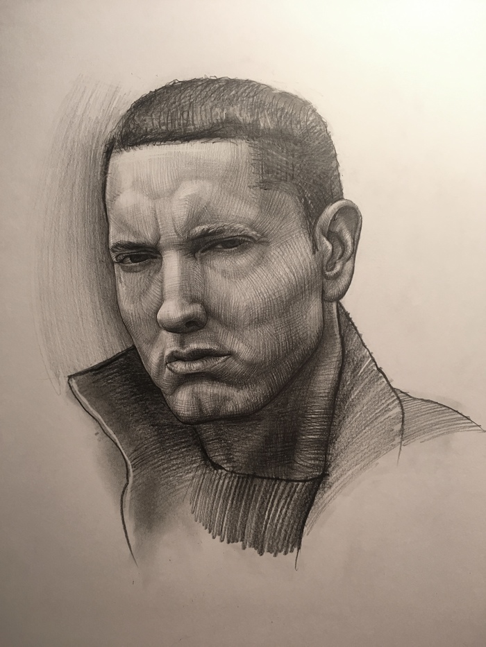 Old Em in person - My, Drawing, Eminem, Portrait, Pencil drawing, Graphics, Rapper, Celebrities