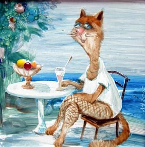 Cat's Life in Pictures by Anatoly Yaryshkin. - cat, Artist, Positive, Drawing, Longpost