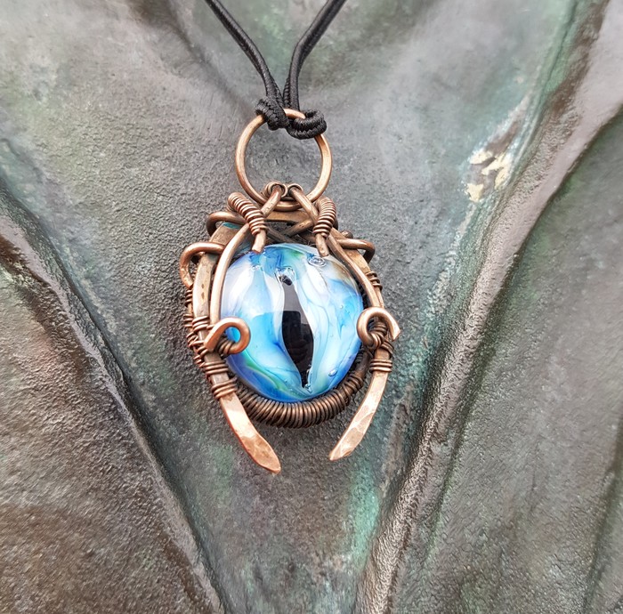 One more eye - My, Lampwork, Needlework without process, Wirewrapping, Longpost, Pendant