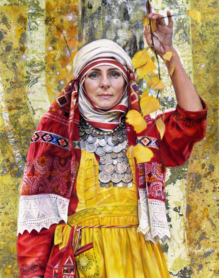 Chuvash in surpan. Portrait of Rusalina Celentai - My, Anna Bubnova, Chuvashia, Cheboksary, Dry pastel, Portrait, Drawing, Longpost, Pastel, Female, Women