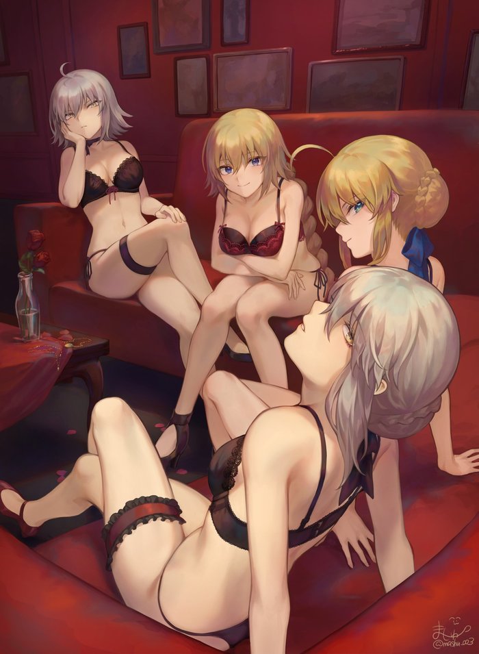 Anime Art - NSFW, Аниме, Anime Art, Fate Grand Order, Artoria Pendragon, Saber Alter, Jeanne Darc, Jeanne Alter, Mashu 003