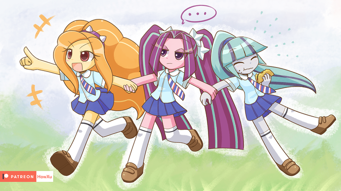 Let's go My Little Pony, Equestria Girls, Adagio Dazzle, Aria Blaze, Sonata Dusk, Howxu