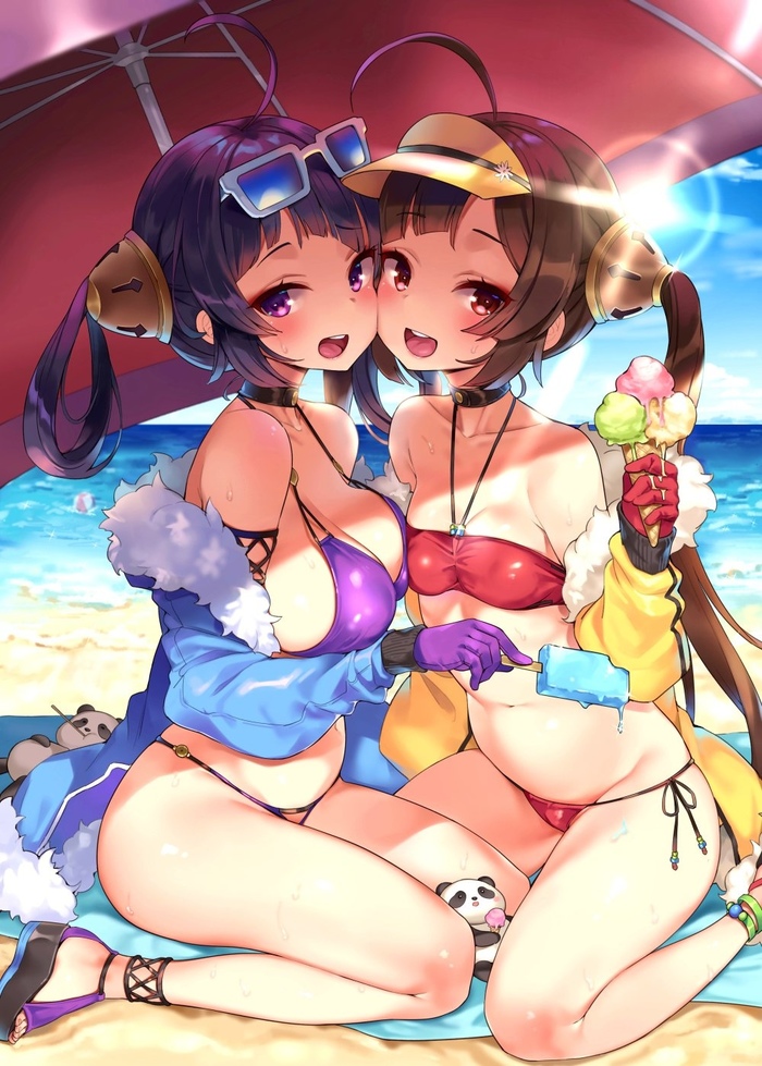 Ping hai & Ning hai - NSFW, Azur Lane, Ping hai, Ning hai, Anime Art, Summertime, Купальник, Аниме, Арт, Лето