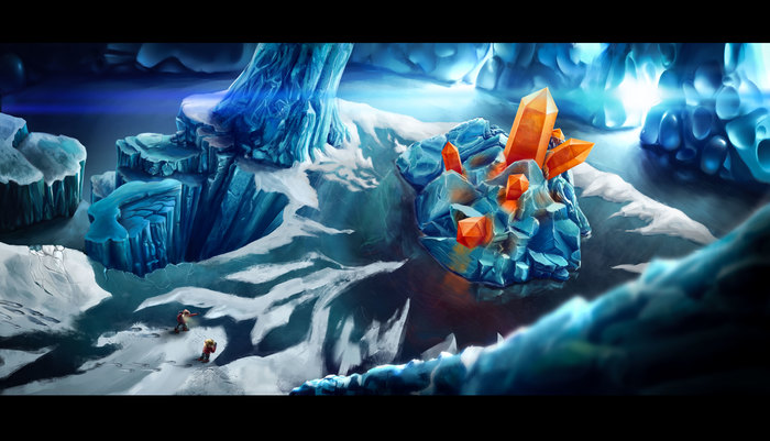 Ice cave - My, Digital drawing, Photoshop, Landscape, Ice, Caves, Drawing