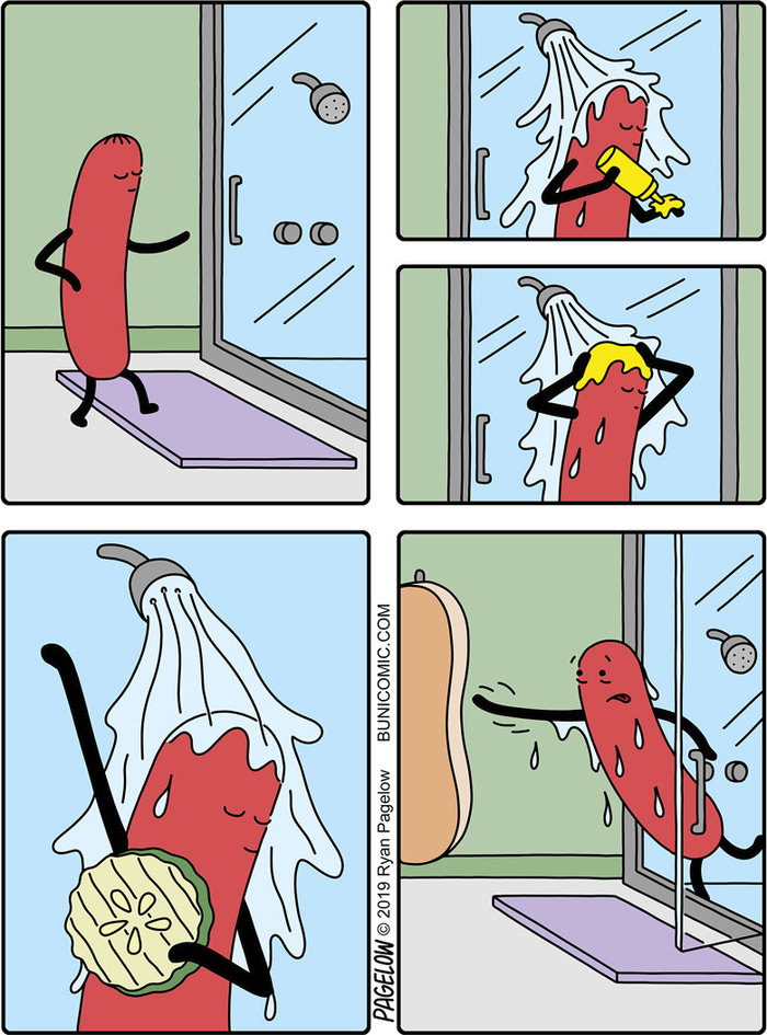 Washed sausage - Buni, Pagelow, Sausages, Shower, the washing up, Comics