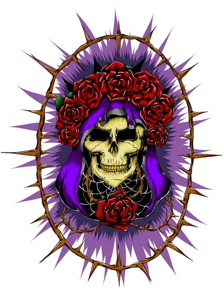 Santa Muerte. - My, Digital drawing, SAI, the Rose, Scull, Drawing on a tablet, Print