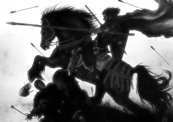 Drawings part 2 - My, Myths, Warrior, Graphics, Scandinavia, Викинги, Illustrations, Black and white, Longpost