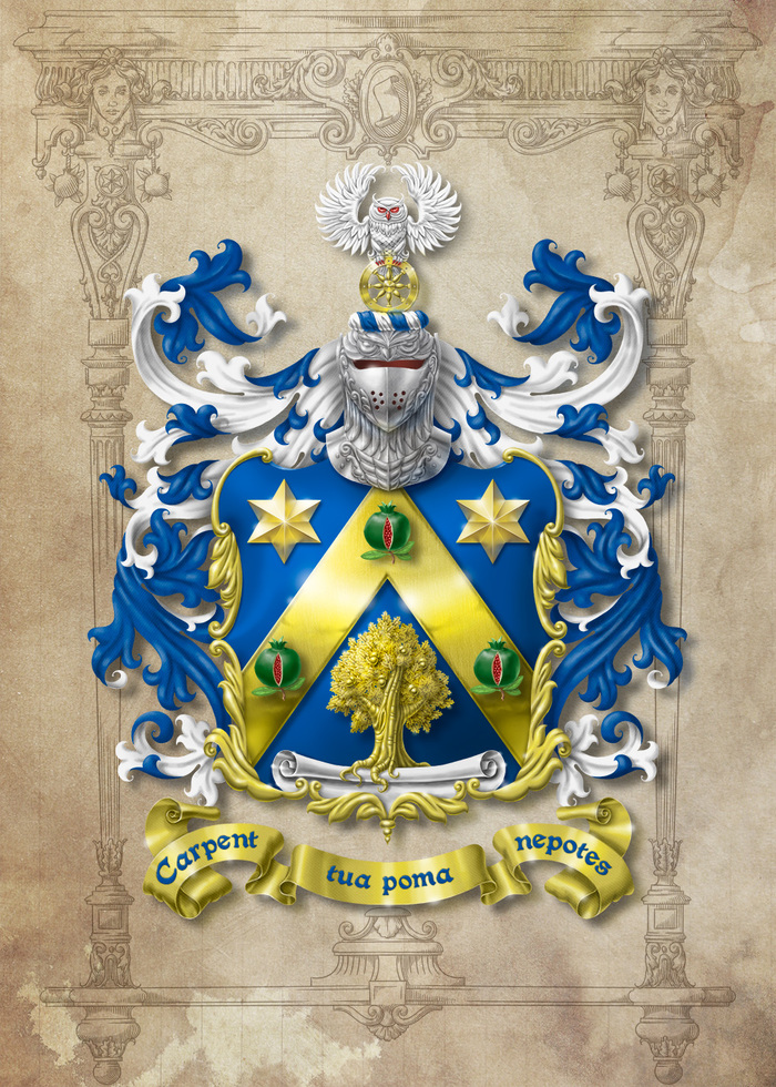 Coat of arms + bookplate - My, Coat of arms, Heraldry, Shield, Illustrations, Art, Oak, Garnet, Owl, Longpost
