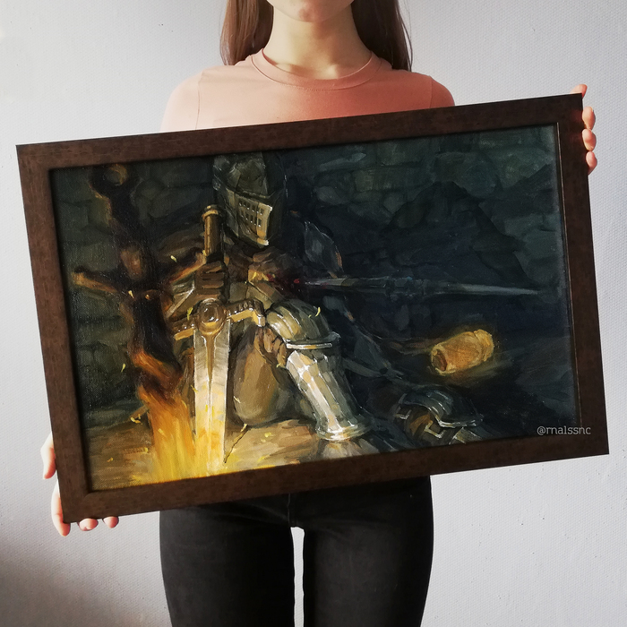 Oil painting based on the game DARK SOULS. - My, Dark souls, Rna1ssnc, Oil painting, Games, , Video, Bonfire Lit