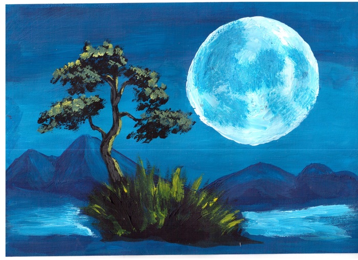 Not a pro, just learning. - My, Tree, Painting, Night, Gouache