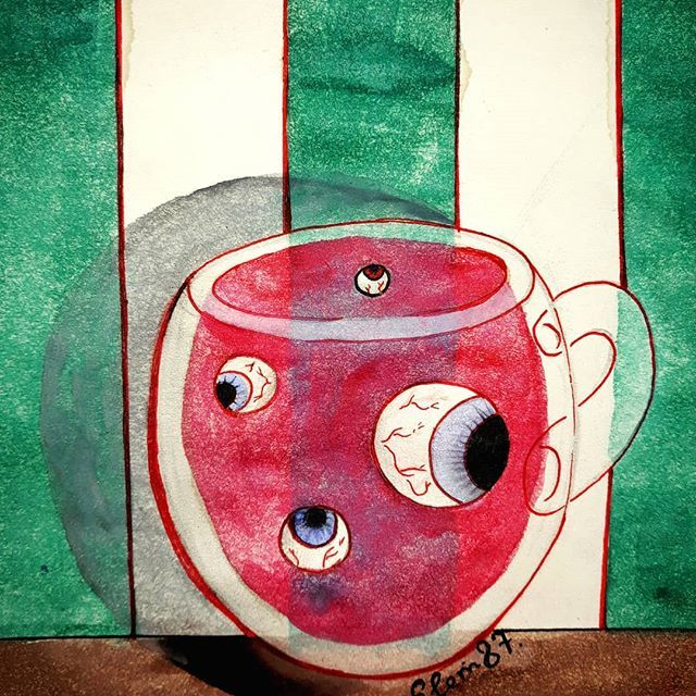 Cup with eyes - My, Drawing, Watercolor, Кружки, Eyes