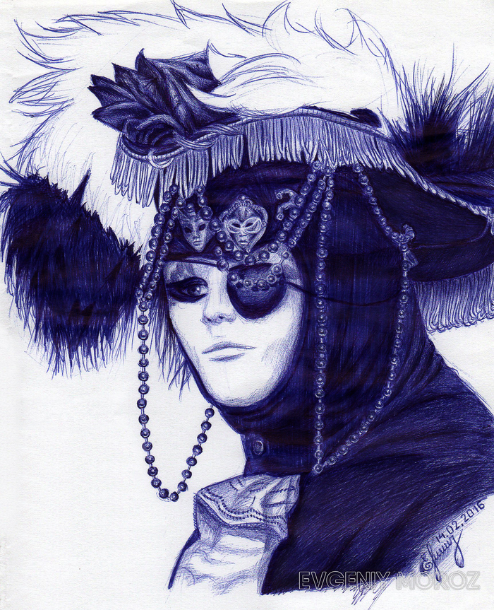 Carnival - My, Drawing, Graphics, Carnival, Venice, Pen drawing, Creation, Ball pen, Portrait