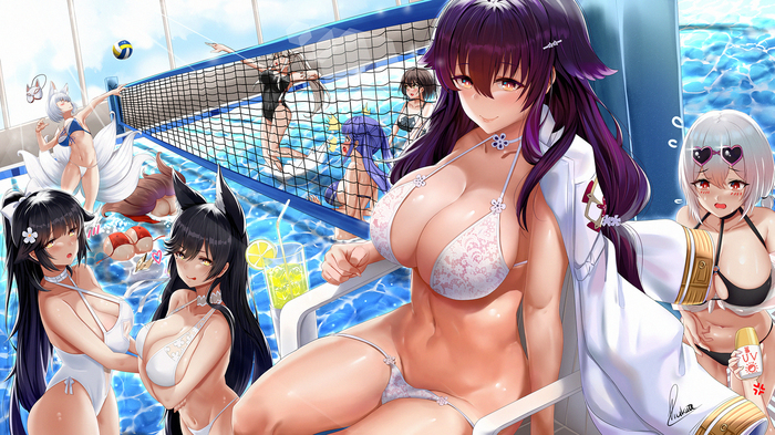 Summertime - NSFW, Azur lane, Sugoi dekai, Anime art, Anime, Atago, Takao, Sirius, Swimsuit