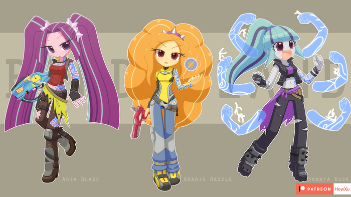  My Little Pony, Equestria Girls, , Borderlands, Adagio Dazzle, Sonata Dusk, Aria Blaze, Howxu