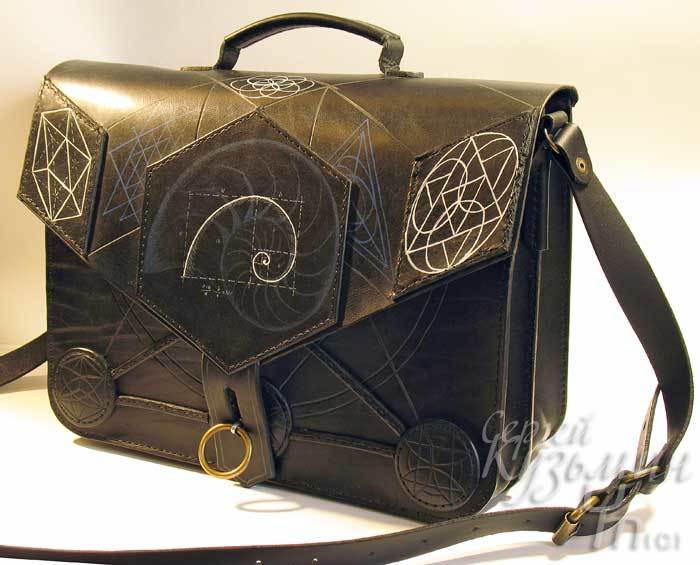 Bag Sacred geometry of Fibonacci - My, Leather, Handmade, Сумка, Longpost, With your own hands, Leather products, Leather craft