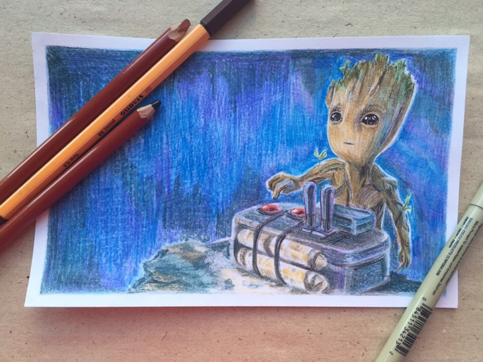 - Am I Groot? - My, Marvel, Groot, Drawing, Guardians of the Galaxy, Guardians of the Galaxy Vol. 2, Movies, Characters (edit), Colour pencils