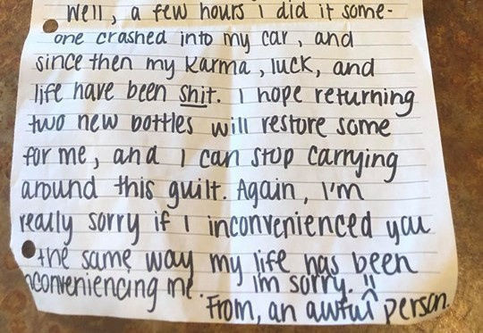 The thief returned the stolen ketchup with a note about how he was brutally overtaken by karma - Thief, Theft, Karma, Ketchup, USA, A restaurant, Theft
