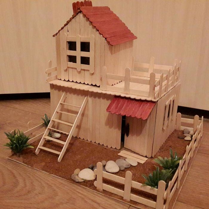 Making a house out of ice cream sticks... - Dollhouse, Needlework, Video, Longpost