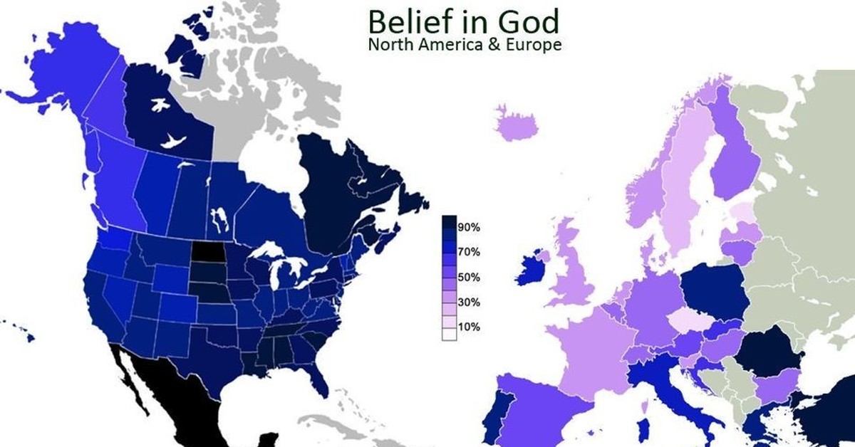 Страны европы и северной америки. Карта атеизма в Европе. Процент верующих. Карта верующих в Европе. Карта верующих США.