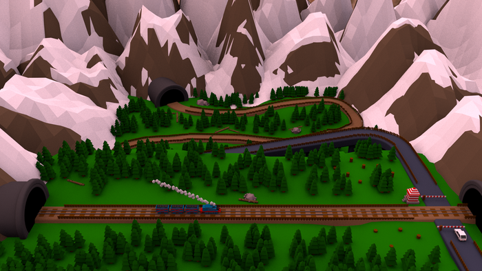 Лоуполи сцена "Лес посреди гор" | Cinema 4D