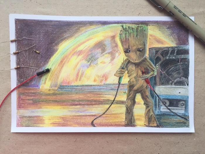 A second before the music starts - My, Marvel, Groot, Drawing, Guardians of the Galaxy, Guardians of the Galaxy Vol. 2, Movies, Characters (edit), Colour pencils