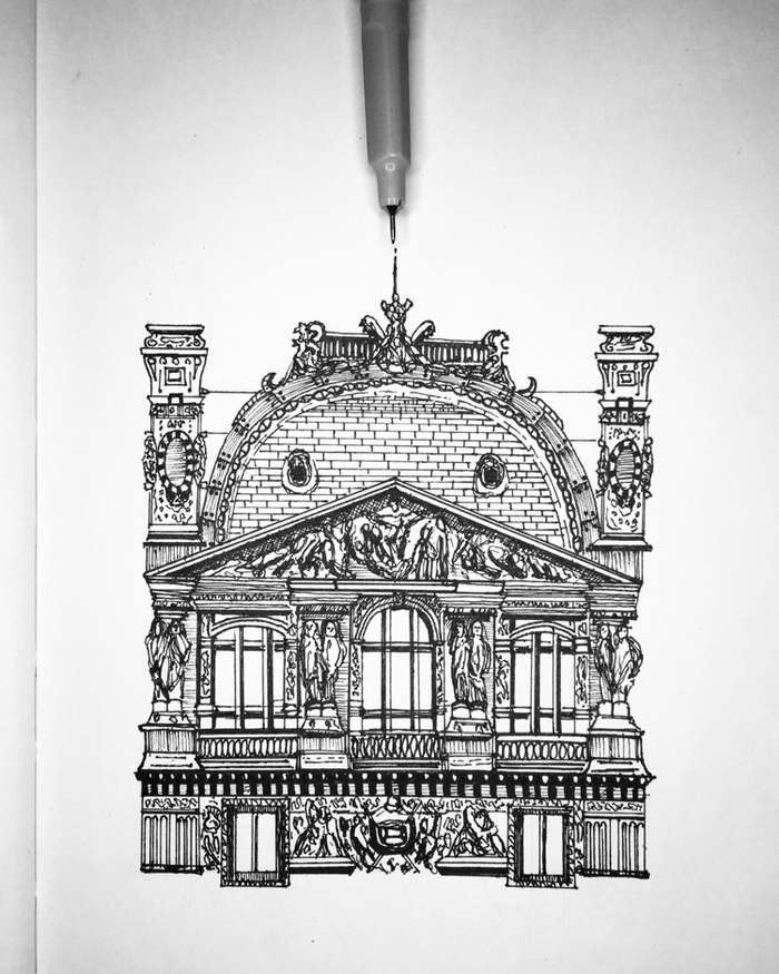 Piece of the Louvre - My, Art, Architecture, Louvre, Drawing, Graphics, Liner