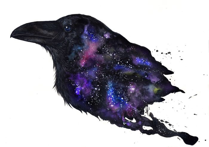 Omniscience. - My, Space, Crow, Art, Drawing, Watercolor, Birds