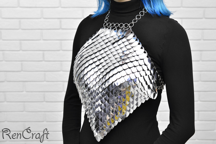 Scaled breastplate - My, Needlework without process, Longpost, Chain mail jewelry, Decoration, Armor, Bib, Armored bra, Video