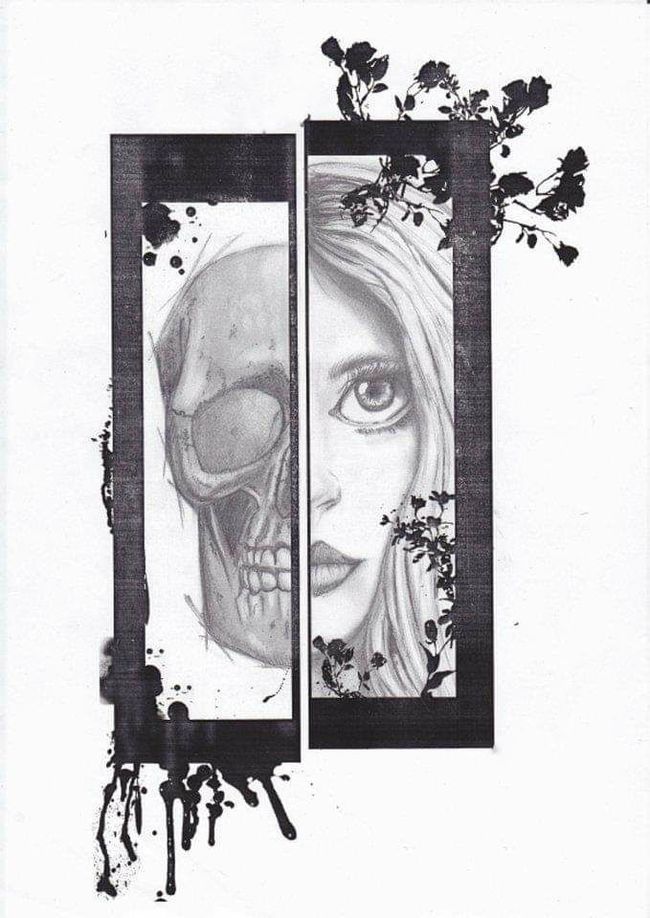 death and beauty - My, Scull, Face, Drawing, Pencil drawing, Art, Creation
