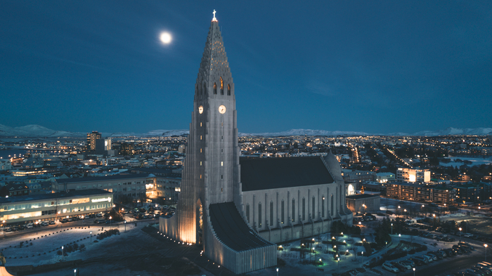 Hallgrimskirkja Church in Reykjavik - My, , Iceland, Reykjavik, Drone, Quadcopter, DJI Mavic, Town, moon