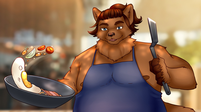Character art - Chef - My, Furry, Cooking, Art, The Bears, Fox, Breakfast, Omelette