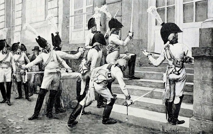 Prussian guards on the steps of the French embassy, ??1806. - League of Historians, , Prussia, France, Guardsman