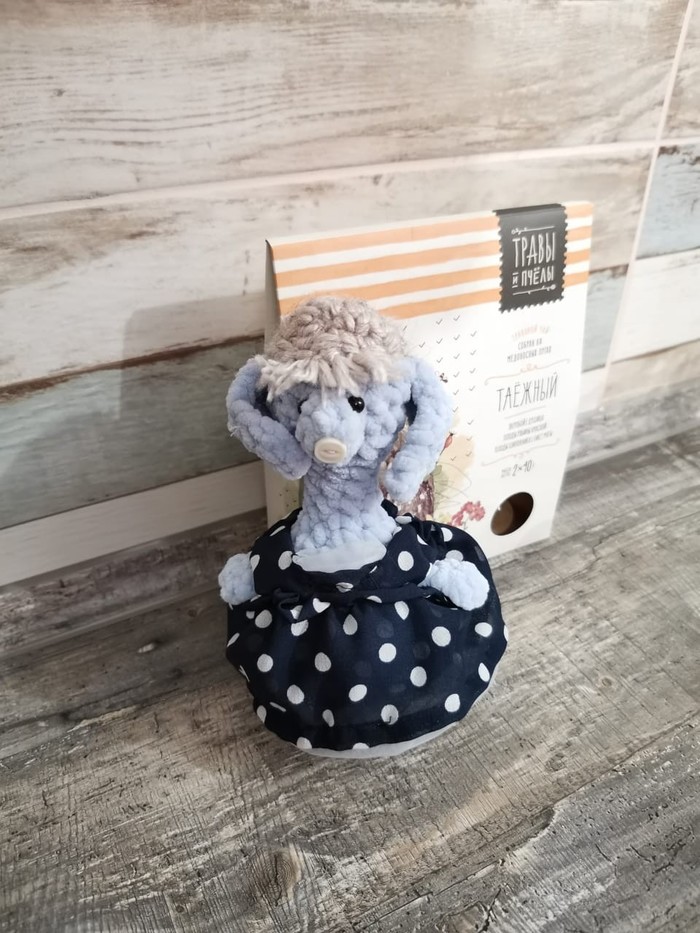 Blue rustic long-eared pig with bangs and polka dot dress - My, Crochet, Vagueness, Longpost