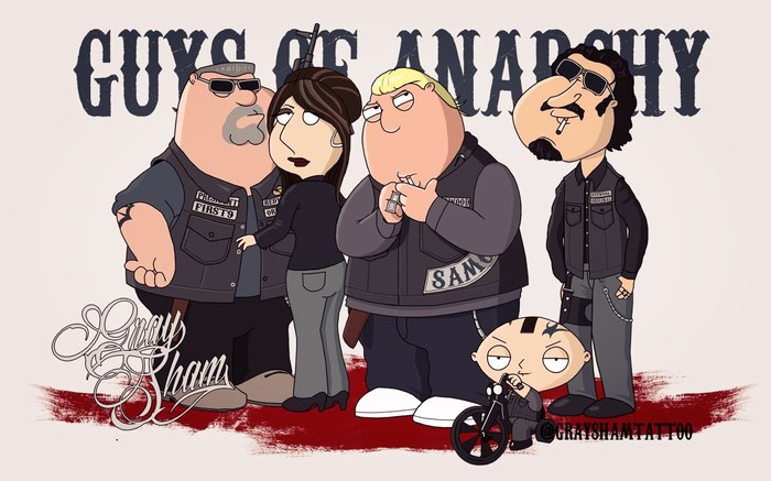 Family Guy Cosplay Sons of Anarchy - My, Sons of Anarchy, Serials, Family guy, Cartoons, Mouse drawing, Fan art, Digital drawing