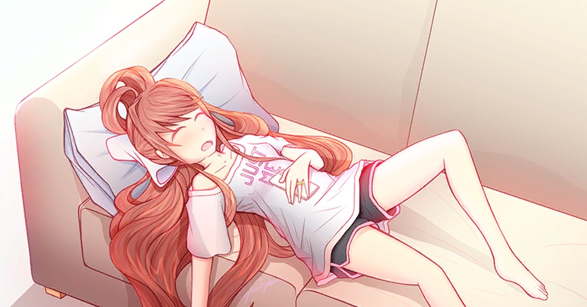 Lazy day, Doki Doki Literature Club, Monika, Anime Art, Визуальная новелла.