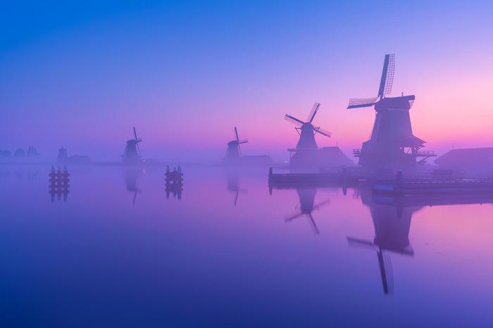 Morning in Holland - Netherlands, Holland, Mill, Windmill, Morning, Fog, The photo, Water, Netherlands (Holland)