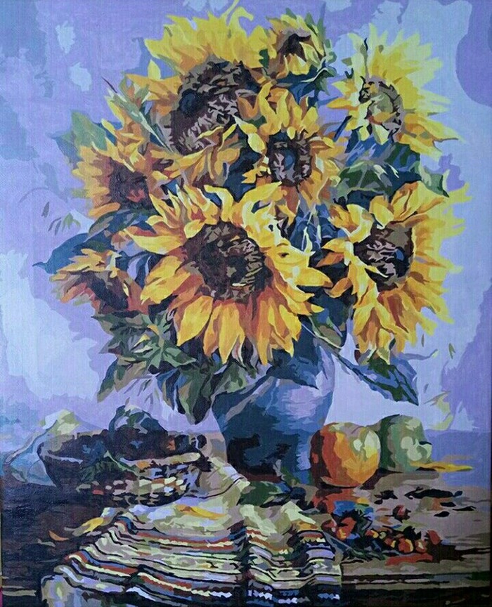 Sunflowers - My, Paintings by numbers, Painting, Painting, Sunflower, Flowers, Still life