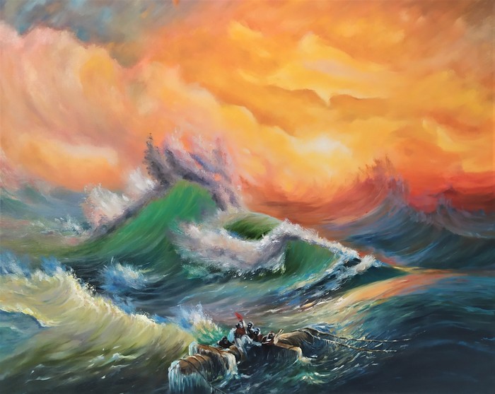 A free copy of the painting The Ninth Wave by Aivazovsky I.K. - My, Ninth wave, Oil painting, Painting, Aivazovsky, Copy, Storm, Artist, League of Artists, Longpost