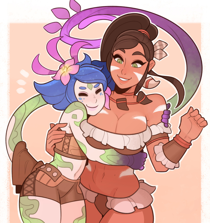 Neeko and Nidalee - NSFW, Splashbrush, League of Legends, Nidalee, Neeko, Игры, Арт