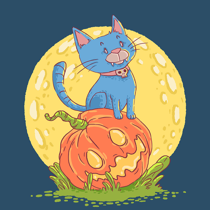 A cat and a mouse, and also a pumpkin and a shard! - My, Halloween, Drawing, Milota, Beaver draws, Photoshop, Digital drawing, Illustrations, Animals