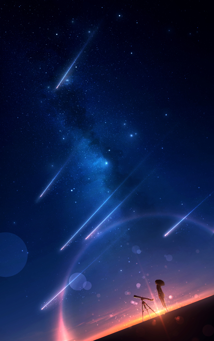 Starry sky by Nengoro Арт, Звездное небо, Метеоритный дождь, Млечный путь, Ночь, Звездопад, Фон, Длиннопост