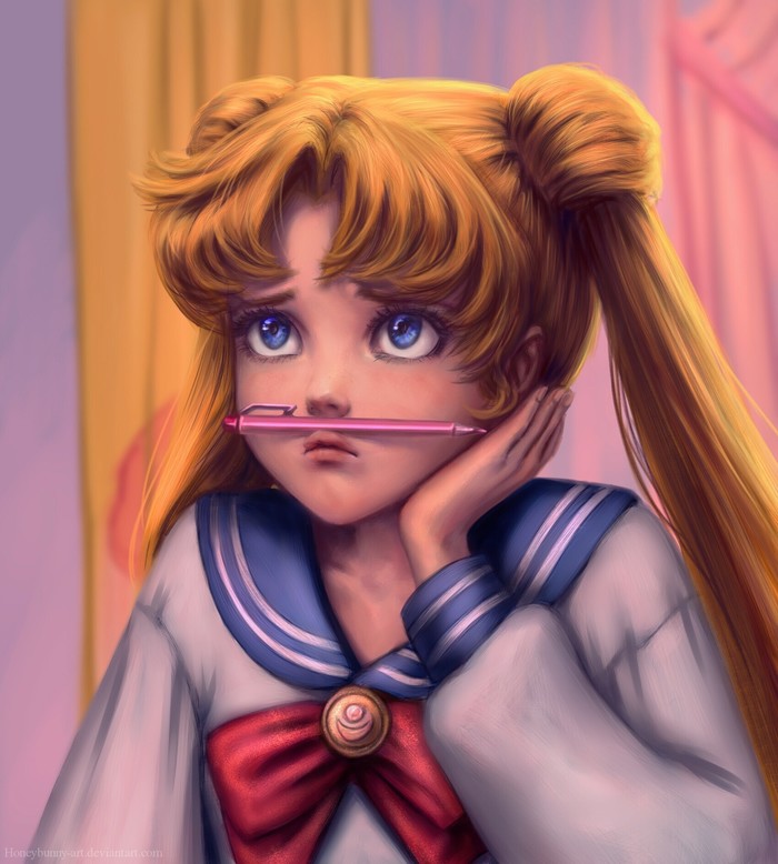 Усаги Цукино Аниме, Anime Art, Арт, Sailor Moon, Tsukino Usagi, Ручка, Задумчивость, Amanda Fox